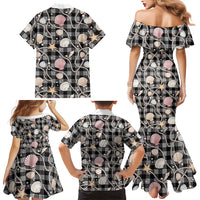 Hawaiian Ocean Seashells Family Matching Mermaid Dress and Hawaiian Shirt Black Palaka Pattern LT01 - Polynesian Pride