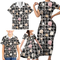 Hawaiian Ocean Seashells Family Matching Short Sleeve Bodycon Dress and Hawaiian Shirt Black Palaka Pattern LT01 - Polynesian Pride