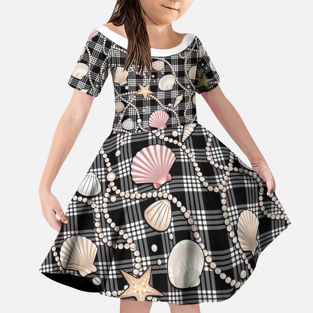 Hawaiian Ocean Seashells Family Matching Tank Maxi Dress and Hawaiian Shirt Black Palaka Pattern