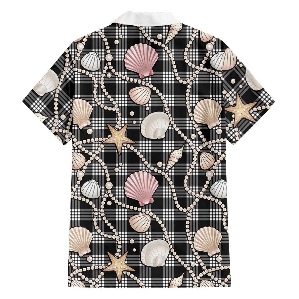 Hawaiian Ocean Seashells Family Matching Tank Maxi Dress and Hawaiian Shirt Black Palaka Pattern