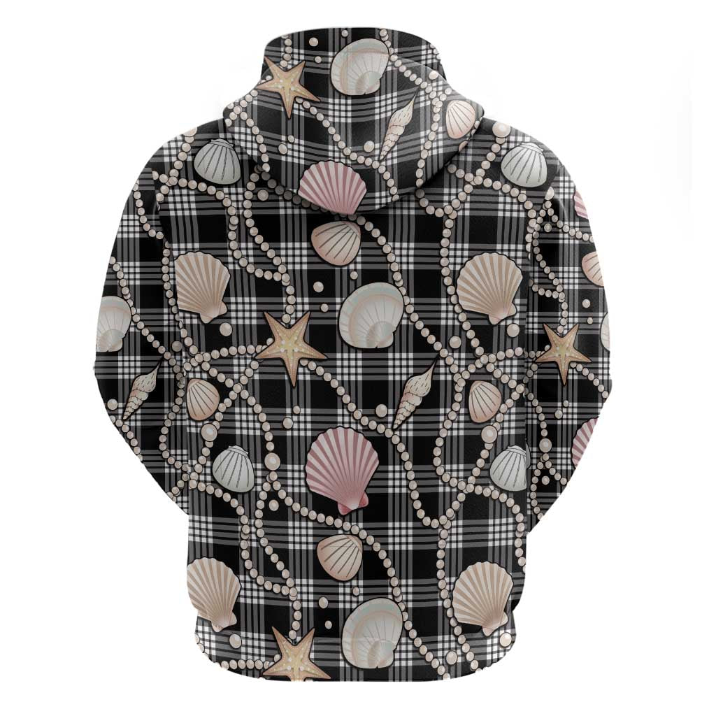 Hawaiian Ocean Seashells Hoodie Black Palaka Pattern
