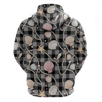 Hawaiian Ocean Seashells Hoodie Black Palaka Pattern