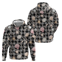 Hawaiian Ocean Seashells Hoodie Black Palaka Pattern