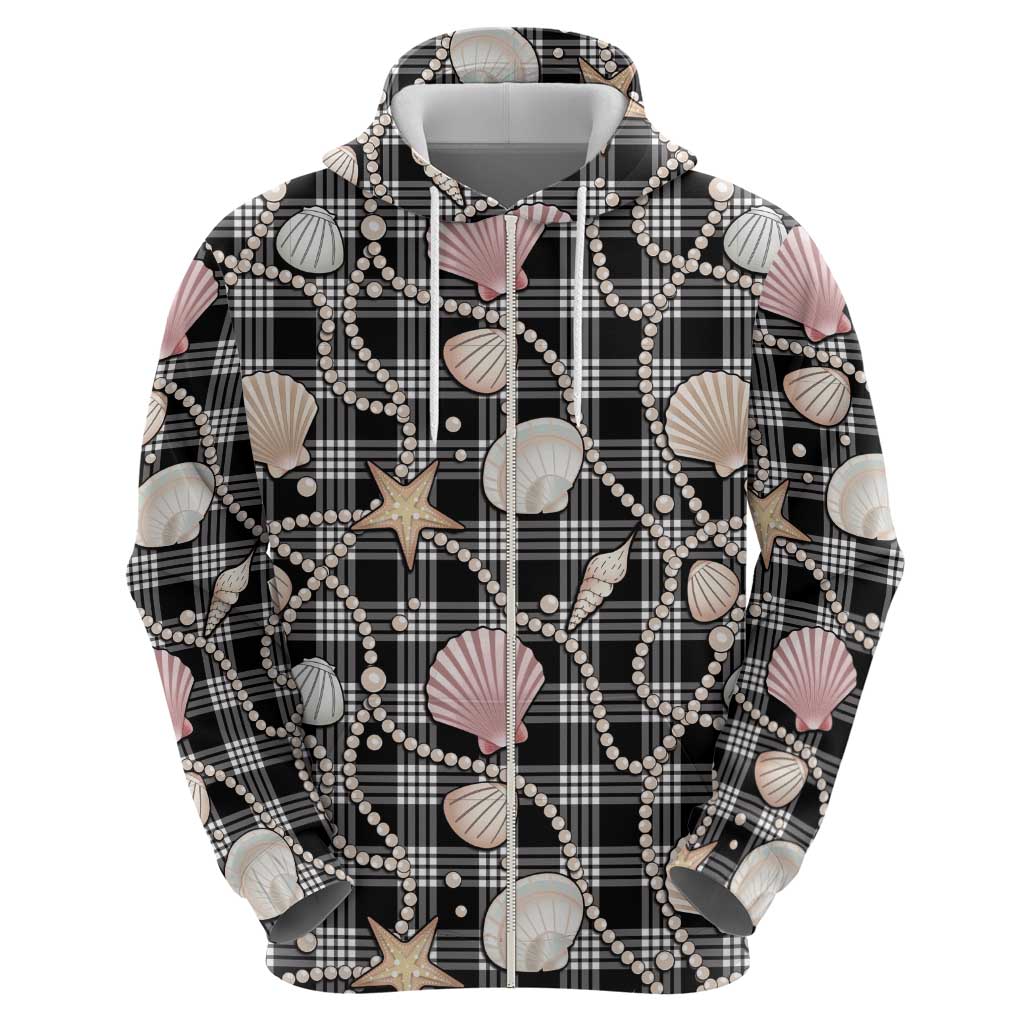 Hawaiian Ocean Seashells Hoodie Black Palaka Pattern