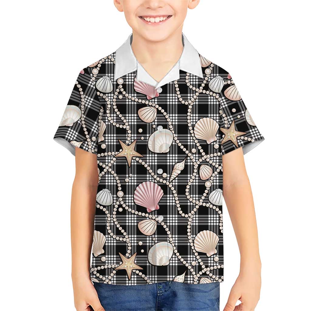 Hawaiian Ocean Seashells Kid Hawaiian Shirt Black Palaka Pattern LT01 Kid Black - Polynesian Pride