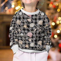 Hawaiian Ocean Seashells Kid Ugly Christmas Sweater Black Palaka Pattern LT01 - Polynesian Pride