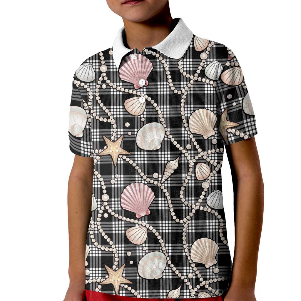 Hawaiian Ocean Seashells Kid Polo Shirt Black Palaka Pattern