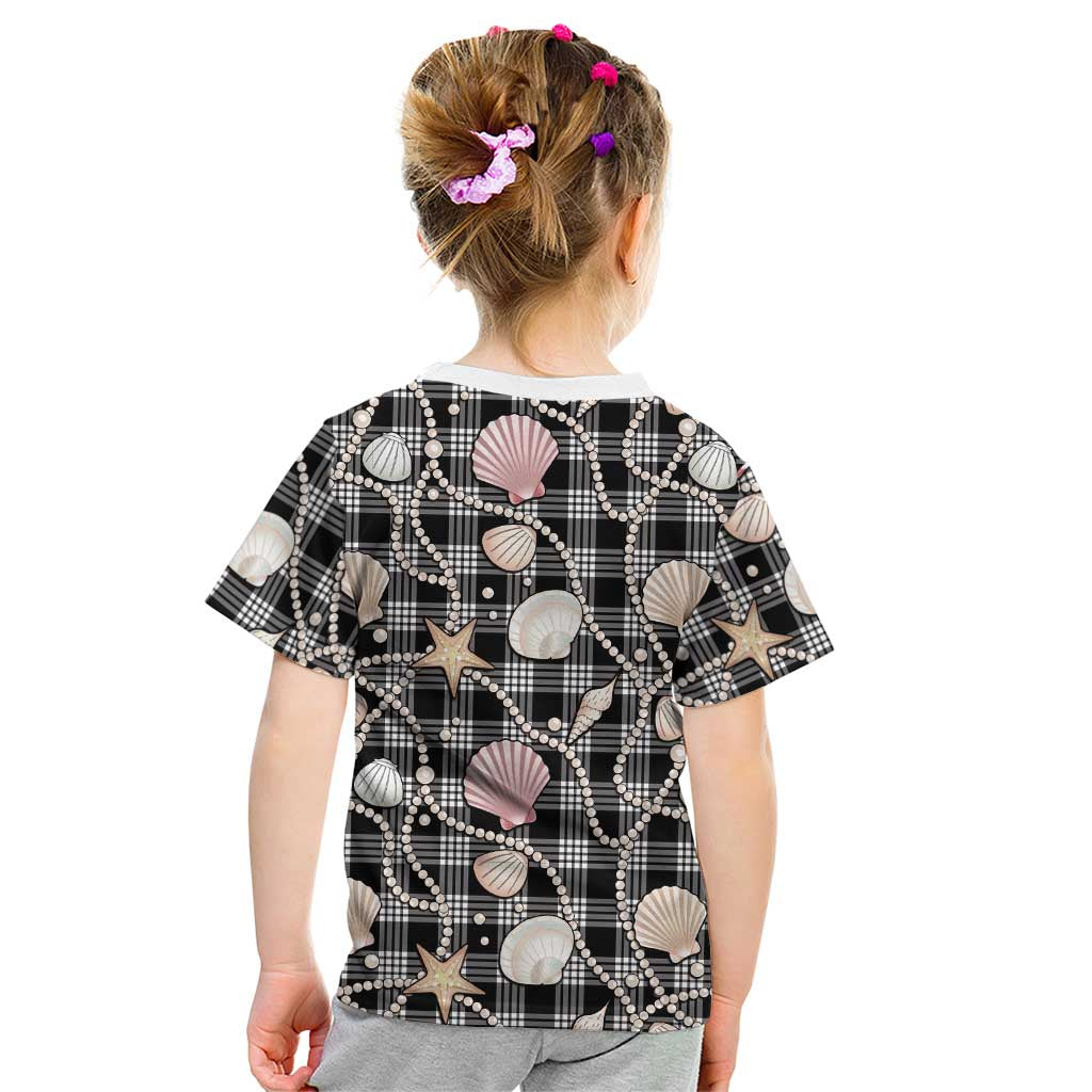 Hawaiian Ocean Seashells Kid T Shirt Black Palaka Pattern