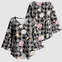Hawaiian Ocean Seashells Kimono Sleeve Blouse Black Palaka Pattern
