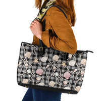 Hawaiian Ocean Seashells Leather Tote Bag Black Palaka Pattern