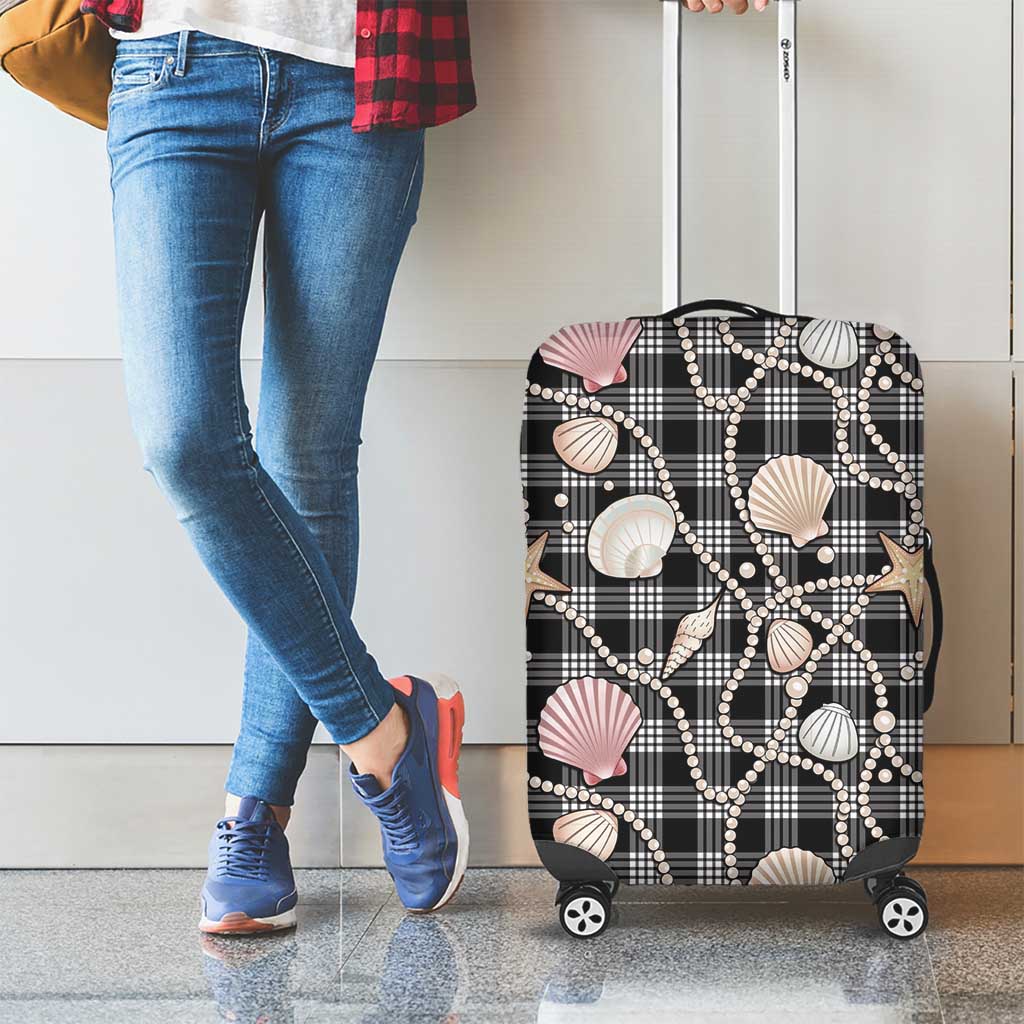 Hawaiian Ocean Seashells Luggage Cover Black Palaka Pattern
