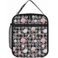 Hawaiian Ocean Seashells Lunch Bag Black Palaka Pattern LT01 10.2 × 8.3 × 4.3 inch Black - Polynesian Pride
