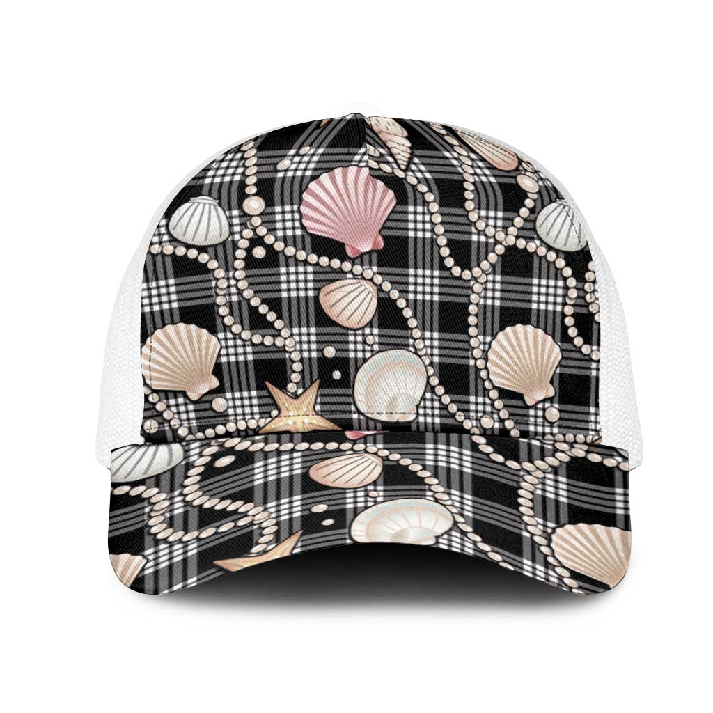 Hawaiian Ocean Seashells Mesh Trucker Cap Black Palaka Pattern