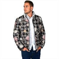Hawaiian Ocean Seashells Padded Jacket Black Palaka Pattern