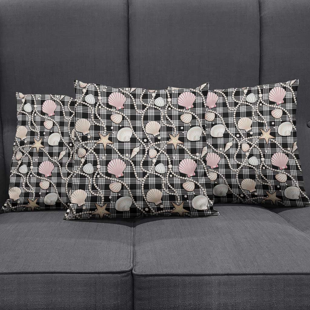 Hawaiian Ocean Seashells Pillow Cover Black Palaka Pattern