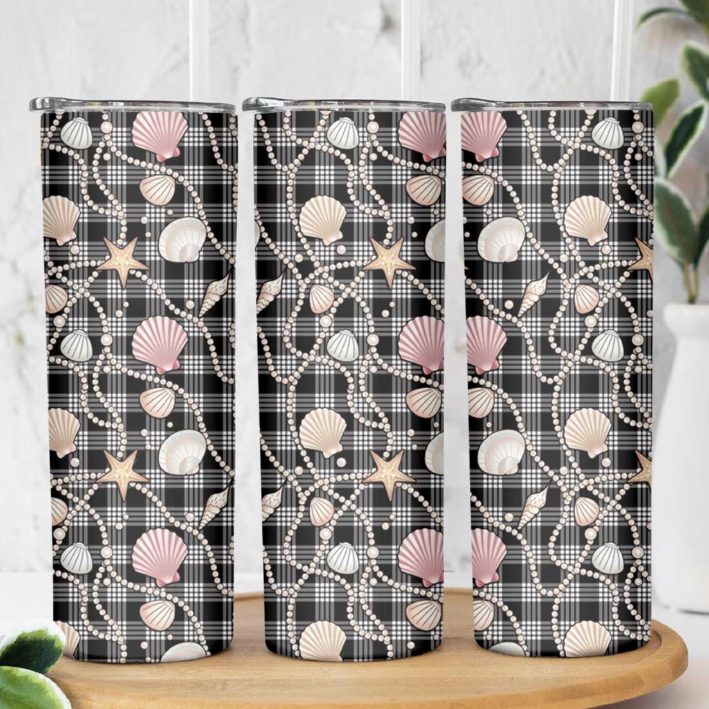 Hawaiian Ocean Seashells Skinny Tumbler Black Palaka Pattern
