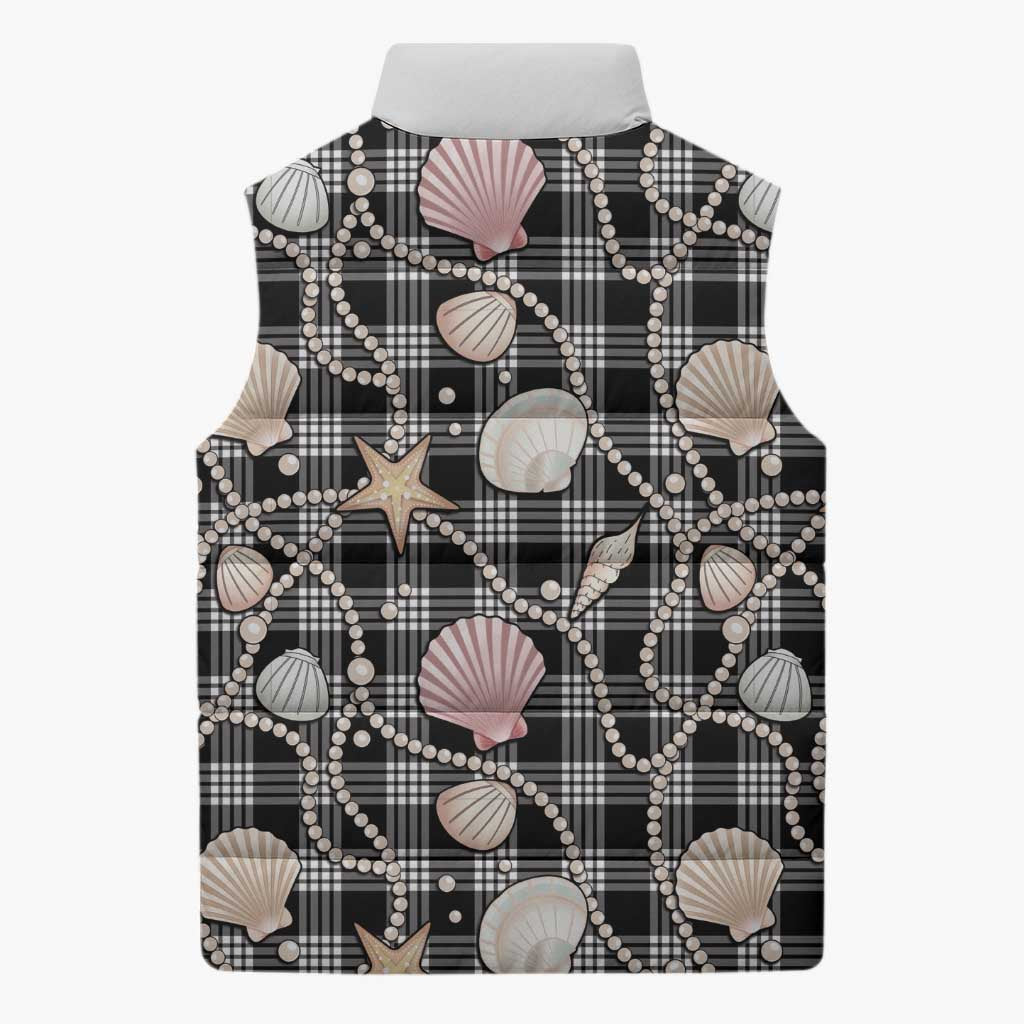 Hawaiian Ocean Seashells Sleeveless Puffer Jacket Black Palaka Pattern