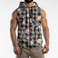Hawaiian Ocean Seashells Sleeveless Zip Hoodie Black Palaka Pattern
