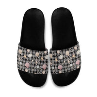 Hawaiian Ocean Seashells Slide Sandals Black Palaka Pattern