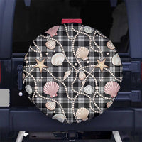 Hawaiian Ocean Seashells Spare Tire Cover Black Palaka Pattern