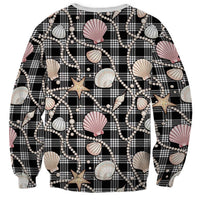 Hawaiian Ocean Seashells Sweatshirt Black Palaka Pattern