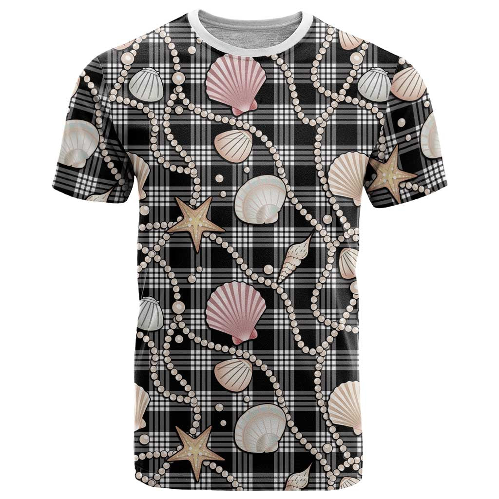 Hawaiian Ocean Seashells T Shirt Black Palaka Pattern
