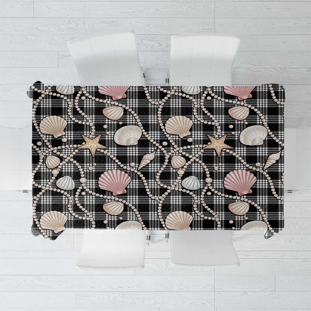 Hawaiian Ocean Seashells Tablecloth Black Palaka Pattern