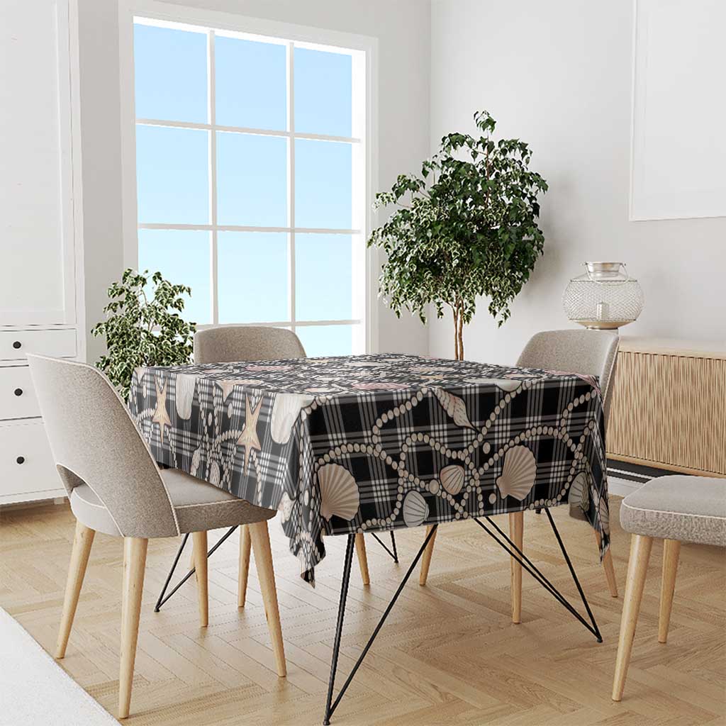 Hawaiian Ocean Seashells Tablecloth Black Palaka Pattern