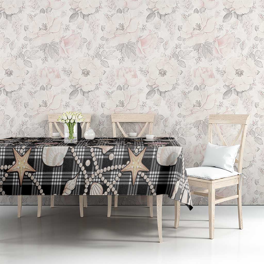 Hawaiian Ocean Seashells Tablecloth Black Palaka Pattern