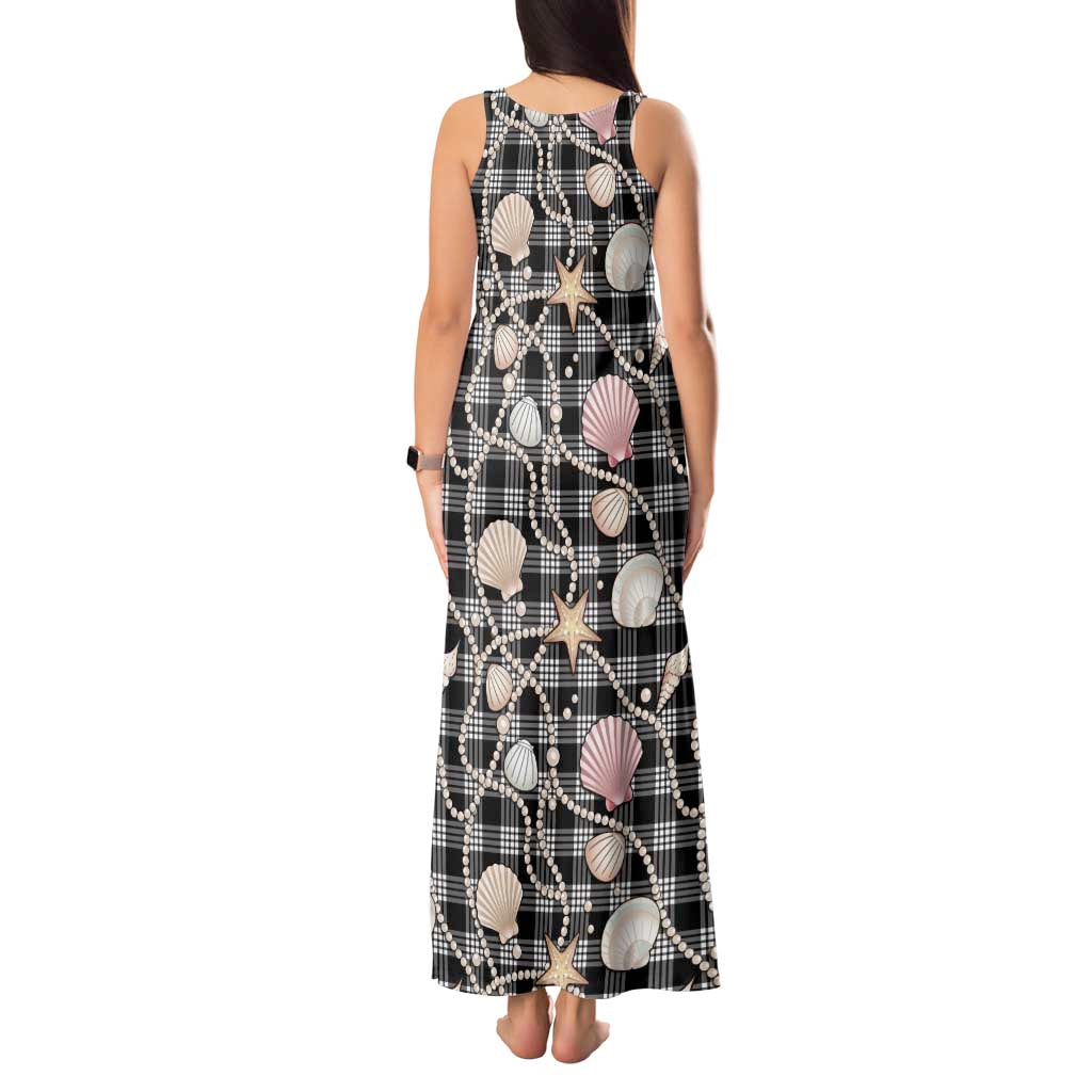 Hawaiian Ocean Seashells Tank Maxi Dress Black Palaka Pattern
