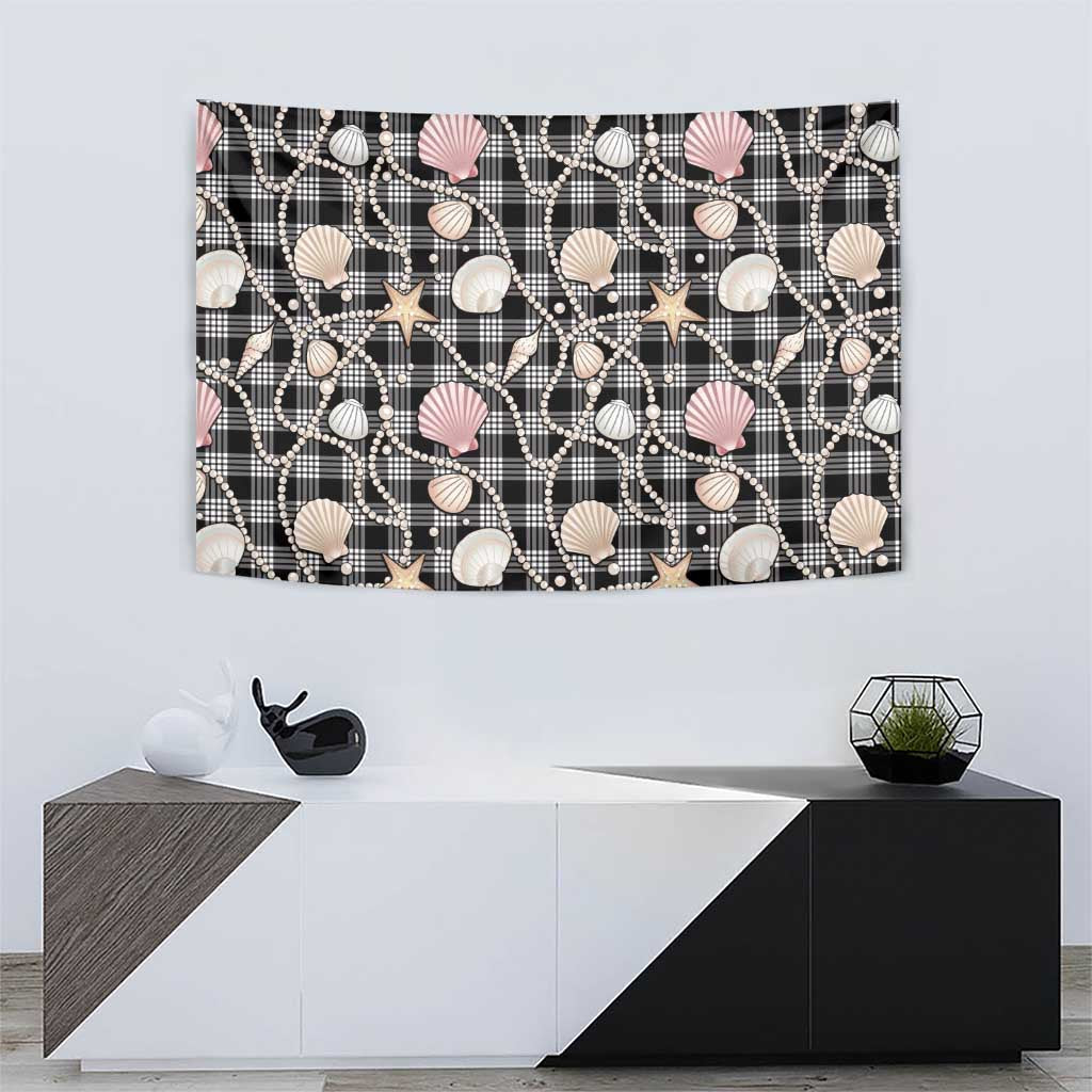 Hawaiian Ocean Seashells Tapestry Black Palaka Pattern