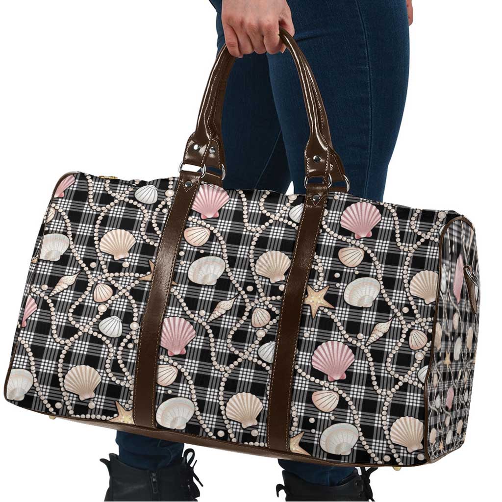 Hawaiian Ocean Seashells Travel Bag Black Palaka Pattern