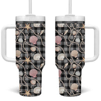Hawaiian Ocean Seashells Tumbler With Handle Black Palaka Pattern