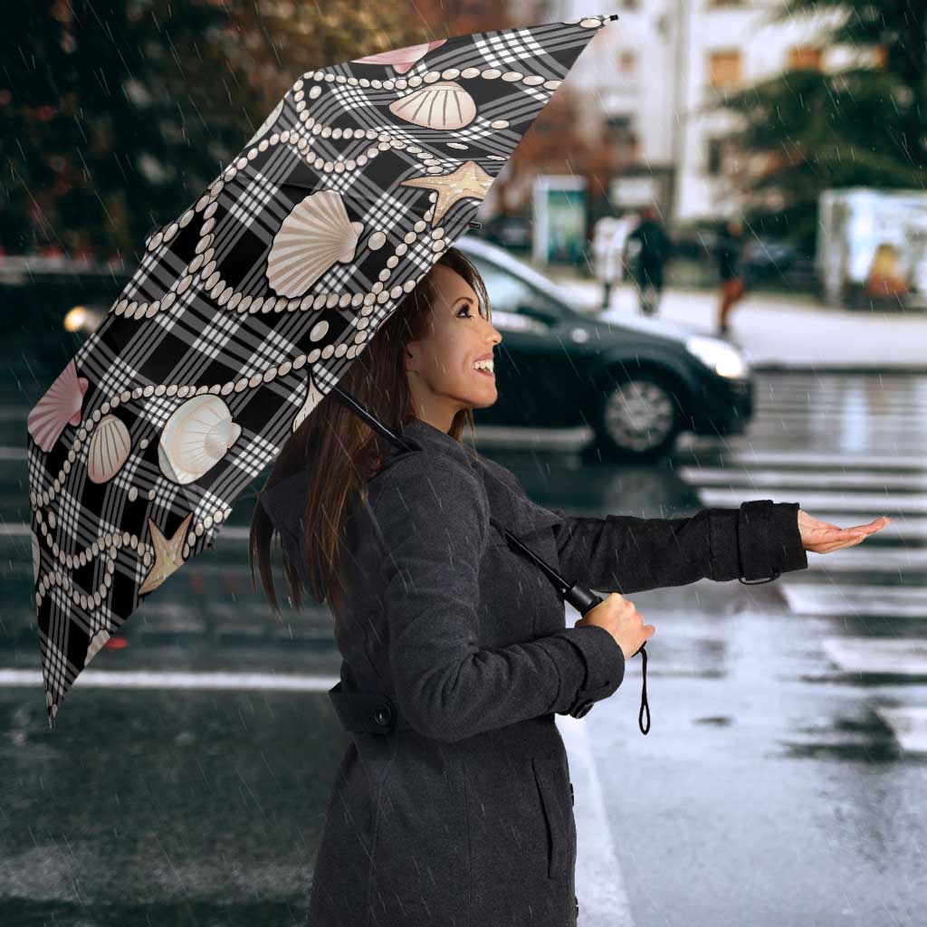 Hawaiian Ocean Seashells Umbrella Black Palaka Pattern