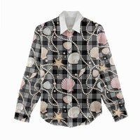 Hawaiian Ocean Seashells Women Casual Shirt Black Palaka Pattern LT01 - Polynesian Pride