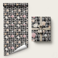 Hawaiian Ocean Seashells Wrapping Paper Black Palaka Pattern