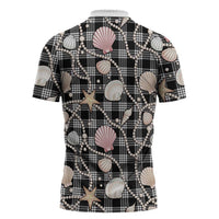 Hawaiian Ocean Seashells Zipper Polo Shirt Black Palaka Pattern