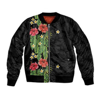 Hawaiian Hibiscus Plumeria Bomber Jacket Tropical Leaves