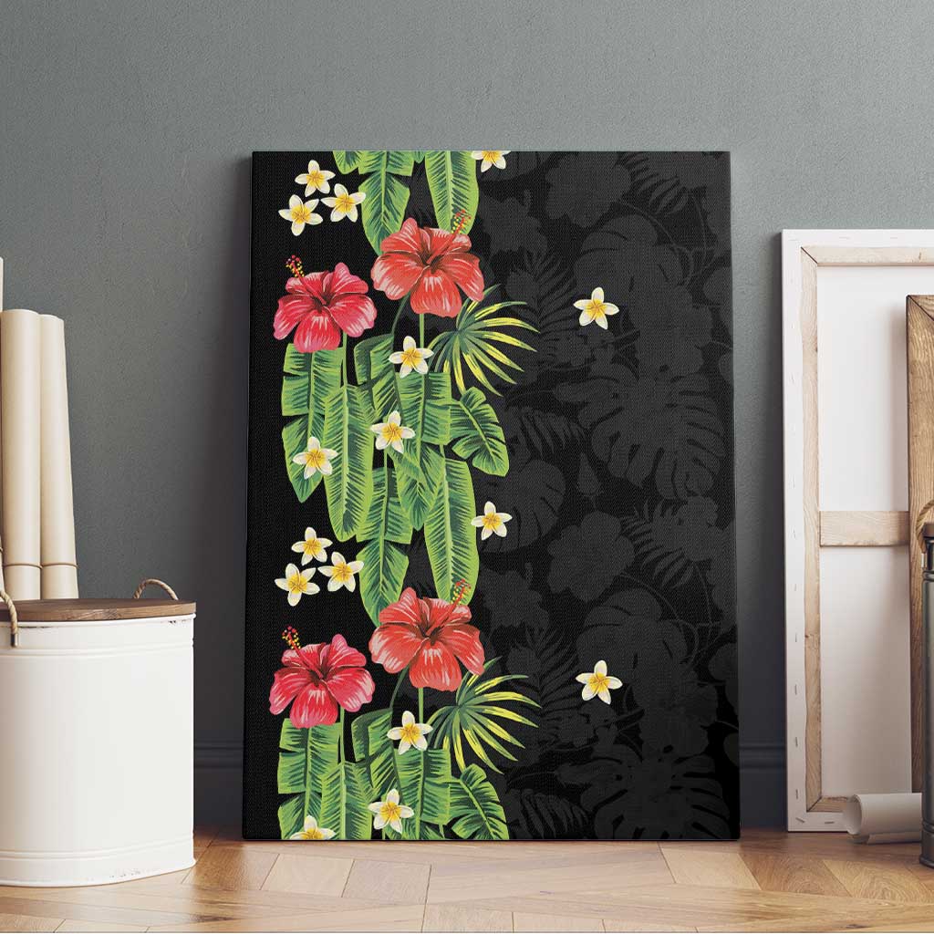 Hawaiian Hibiscus Plumeria Canvas Wall Art Tropical Leaves