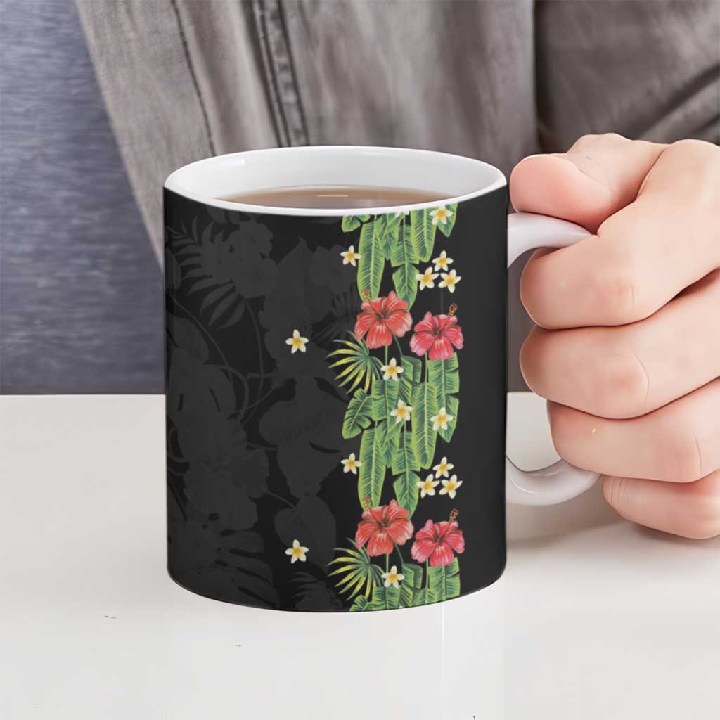 Hawaiian Hibiscus Plumeria Ceramic Mug Tropical Leaves