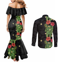 Hawaiian Hibiscus Plumeria Couples Matching Mermaid Dress and Long Sleeve Button Shirt Tropical Leaves LT01 - Polynesian Pride