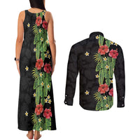Hawaiian Hibiscus Plumeria Couples Matching Tank Maxi Dress and Long Sleeve Button Shirt Tropical Leaves LT01 - Polynesian Pride