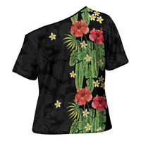 Hawaiian Hibiscus Plumeria Cross Shoulder Shirt Tropical Leaves