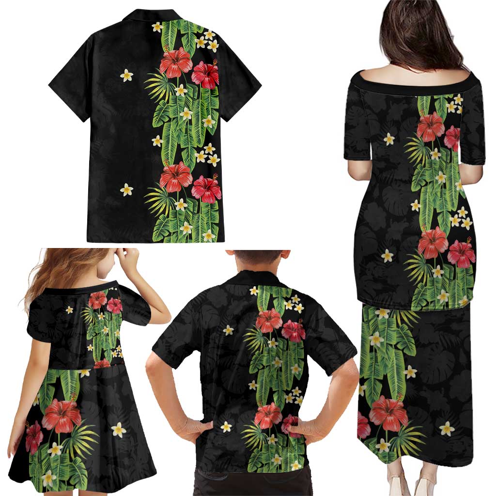 Hawaiian Hibiscus Plumeria Family Matching Puletasi and Hawaiian Shirt Tropical Leaves LT01 - Polynesian Pride