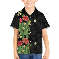 Hawaiian Hibiscus Plumeria Family Matching Puletasi and Hawaiian Shirt Tropical Leaves LT01 Son's Shirt Black - Polynesian Pride