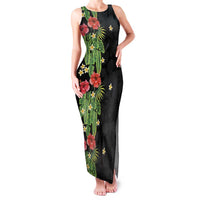 Hawaiian Hibiscus Plumeria Family Matching Tank Maxi Dress and Hawaiian Shirt Tropical Leaves LT01 Mom's Dress Black - Polynesian Pride