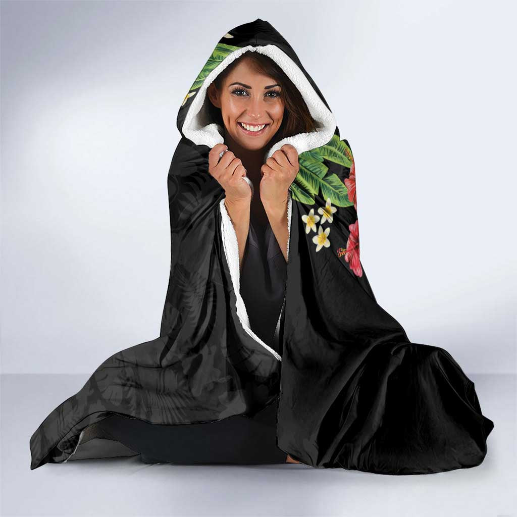 Hawaiian Hibiscus Plumeria Hooded Blanket Tropical Leaves
