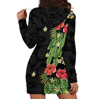 Hawaiian Hibiscus Plumeria Hoodie Dress Tropical Leaves