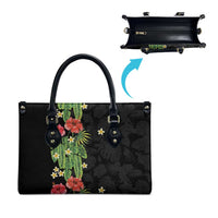 Hawaiian Hibiscus Plumeria Leather Bag Tropical Leaves