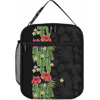 Hawaiian Hibiscus Plumeria Lunch Bag Tropical Leaves LT01 10.2 × 8.3 × 4.3 inch Black - Polynesian Pride